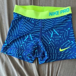 Blue patterned nike pro dri fit shorts size small